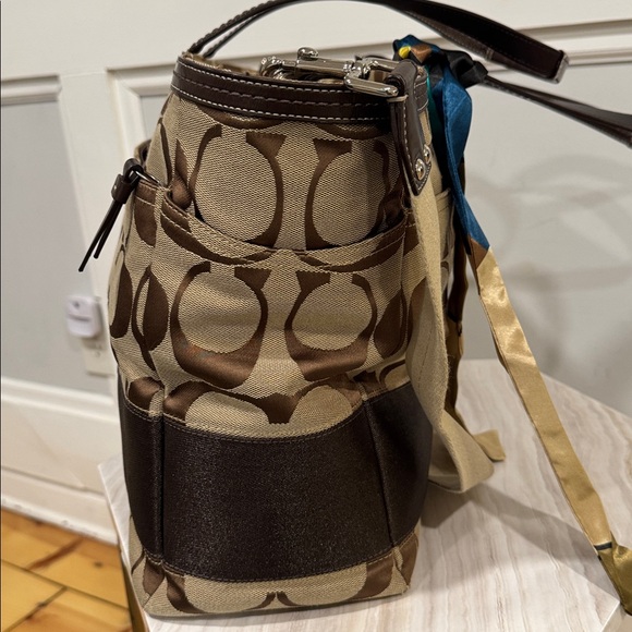 Coach Signature Stripe Baby Diaper Work Travel Large Canvas Brown Tote - Picture 8 of 17
